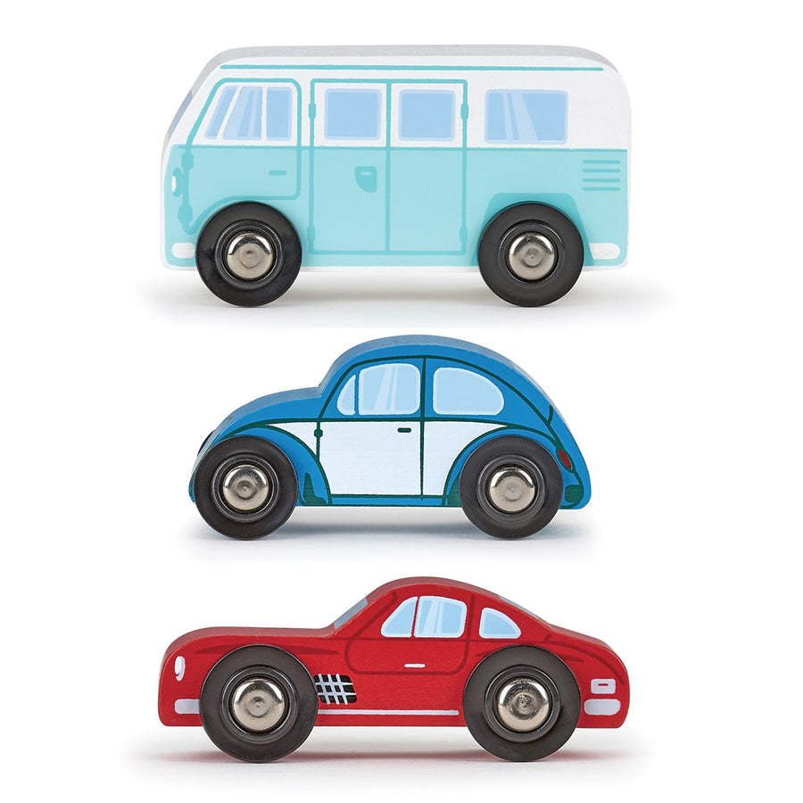 Set de 3 petites voitures Papo en bois, Collection PAPO CITY, jouet éducatif idéal pour enfants