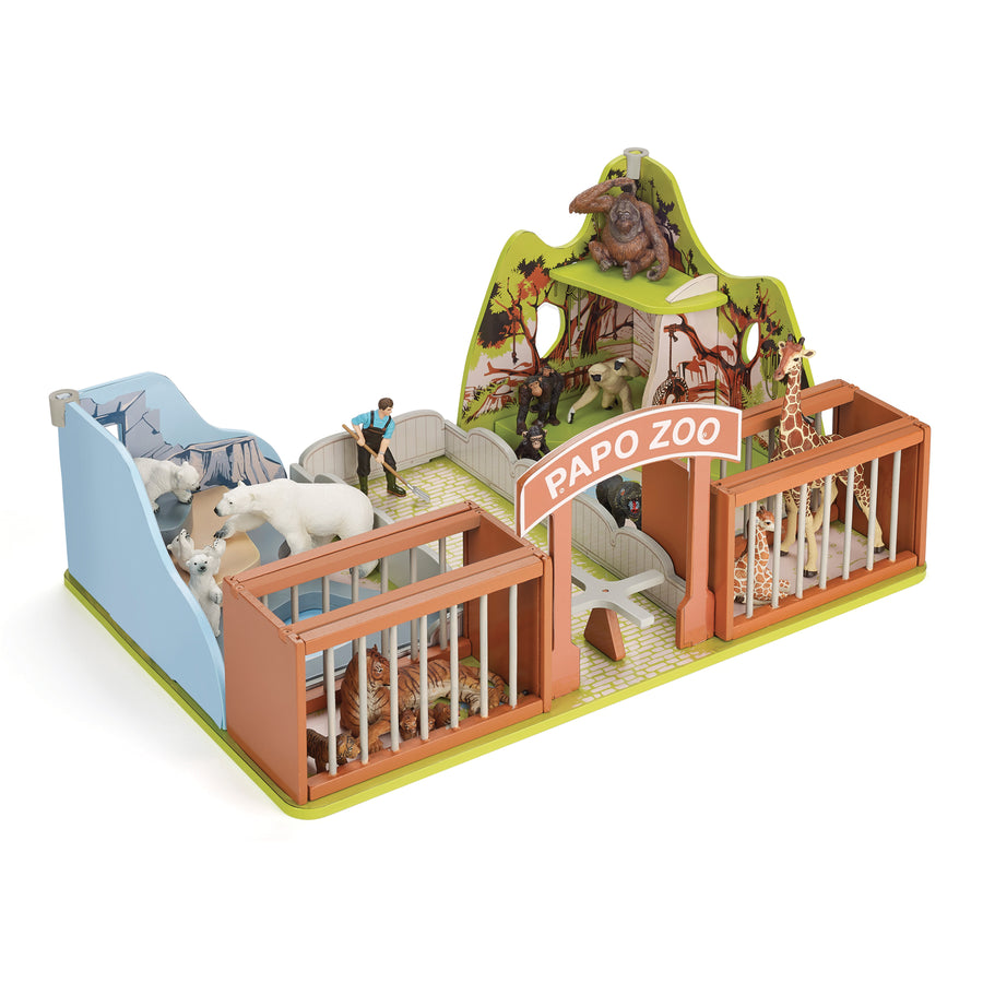 Le zoo Papo en bois, Collection Animaux sauvages, décor pour figurines, idéal pour enfants